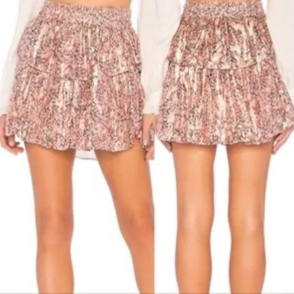 LoveShackFancy Silk Pomegranate Floral Metallic Skirt - Picture 3 of 14